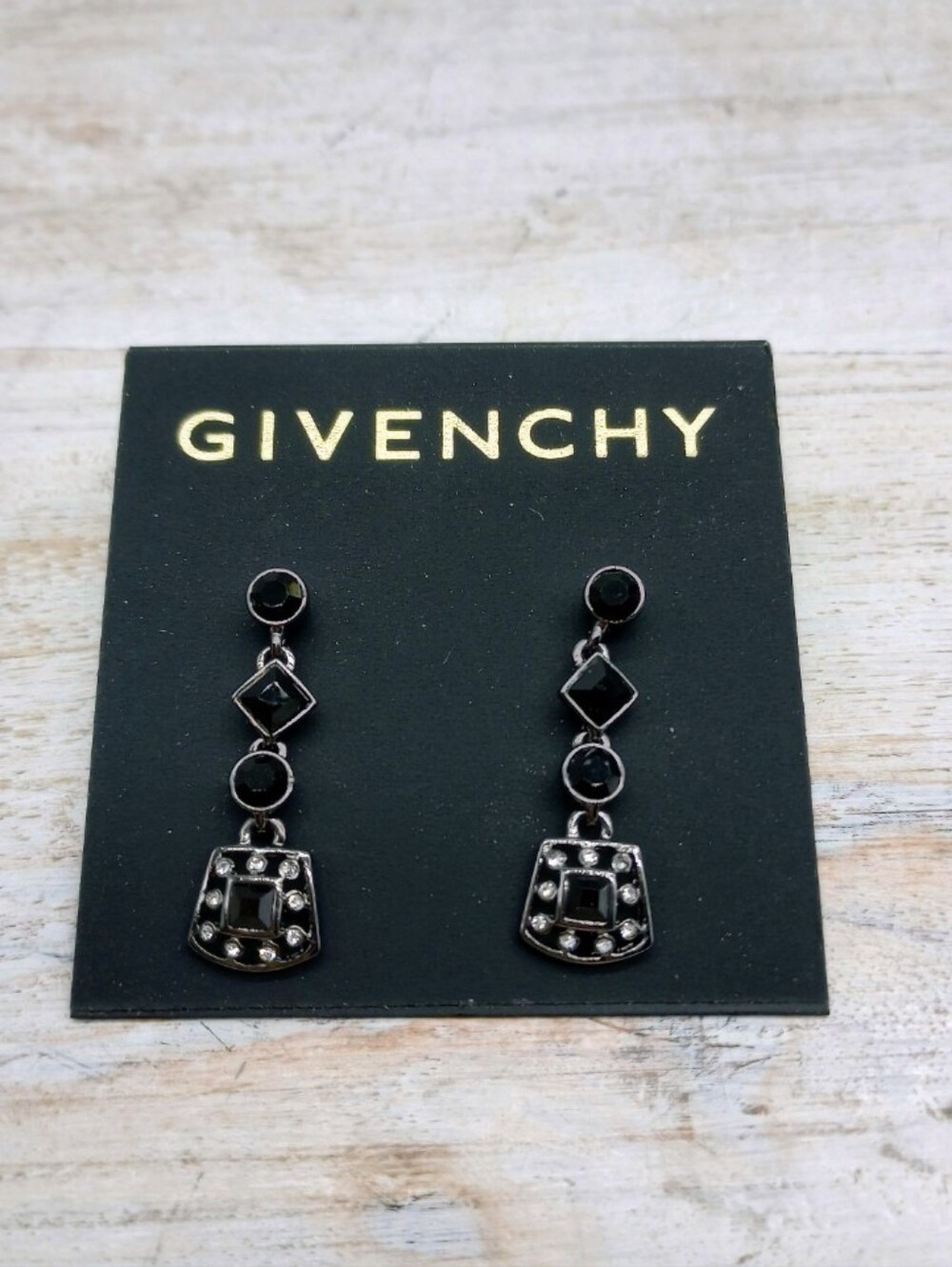 Givenchy Black Crystal Drop Link Earrings